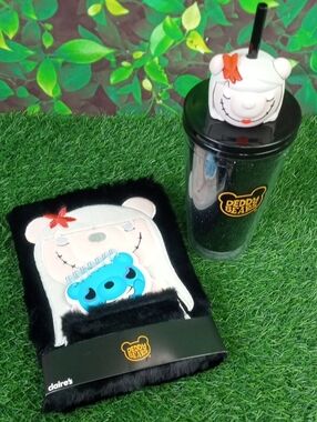 👻🍒 Deddy Bears Black Plush Notebook & Black Sparkle Tumbler Set